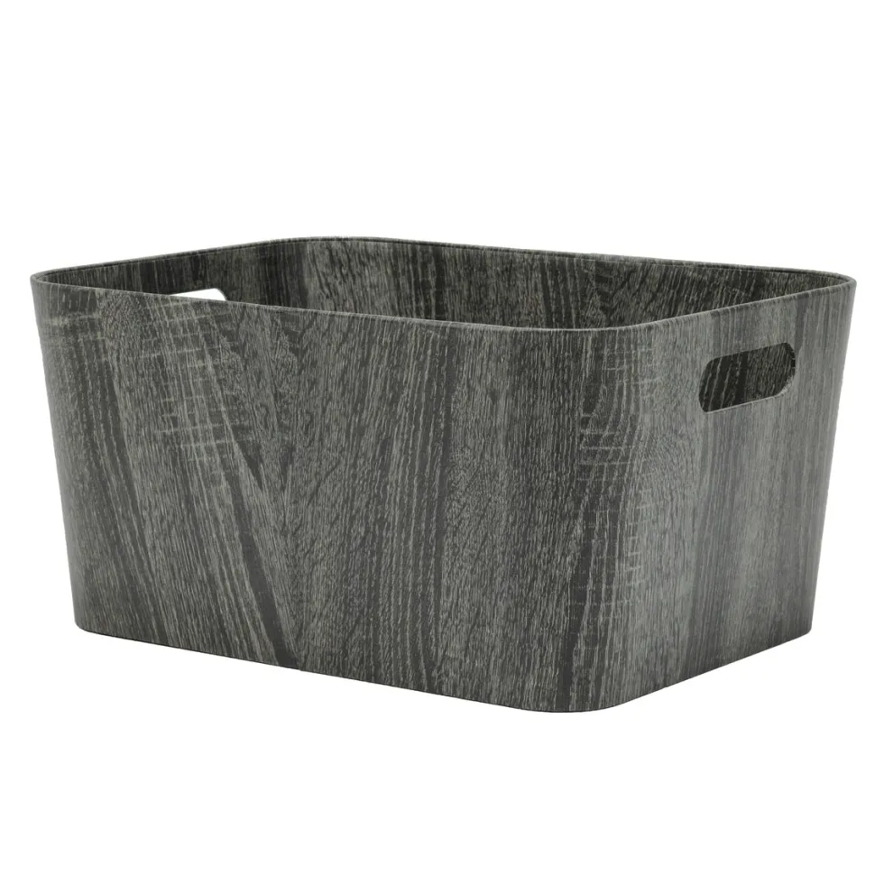 Cesta Rettangolare Salvaspazio con maniglie Effetto Legno Grigio