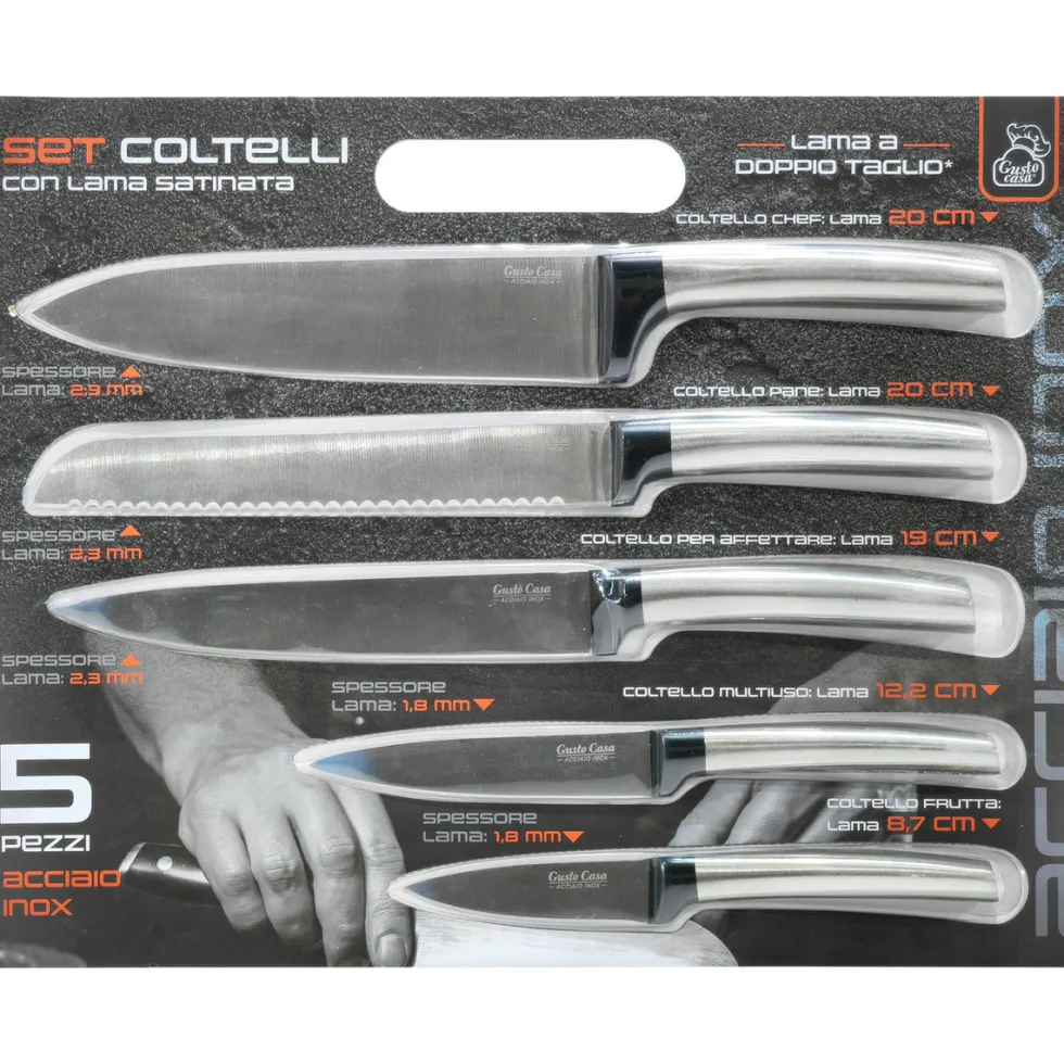 Coltelli in acciaio inox con lama satinata set 5 pezzi