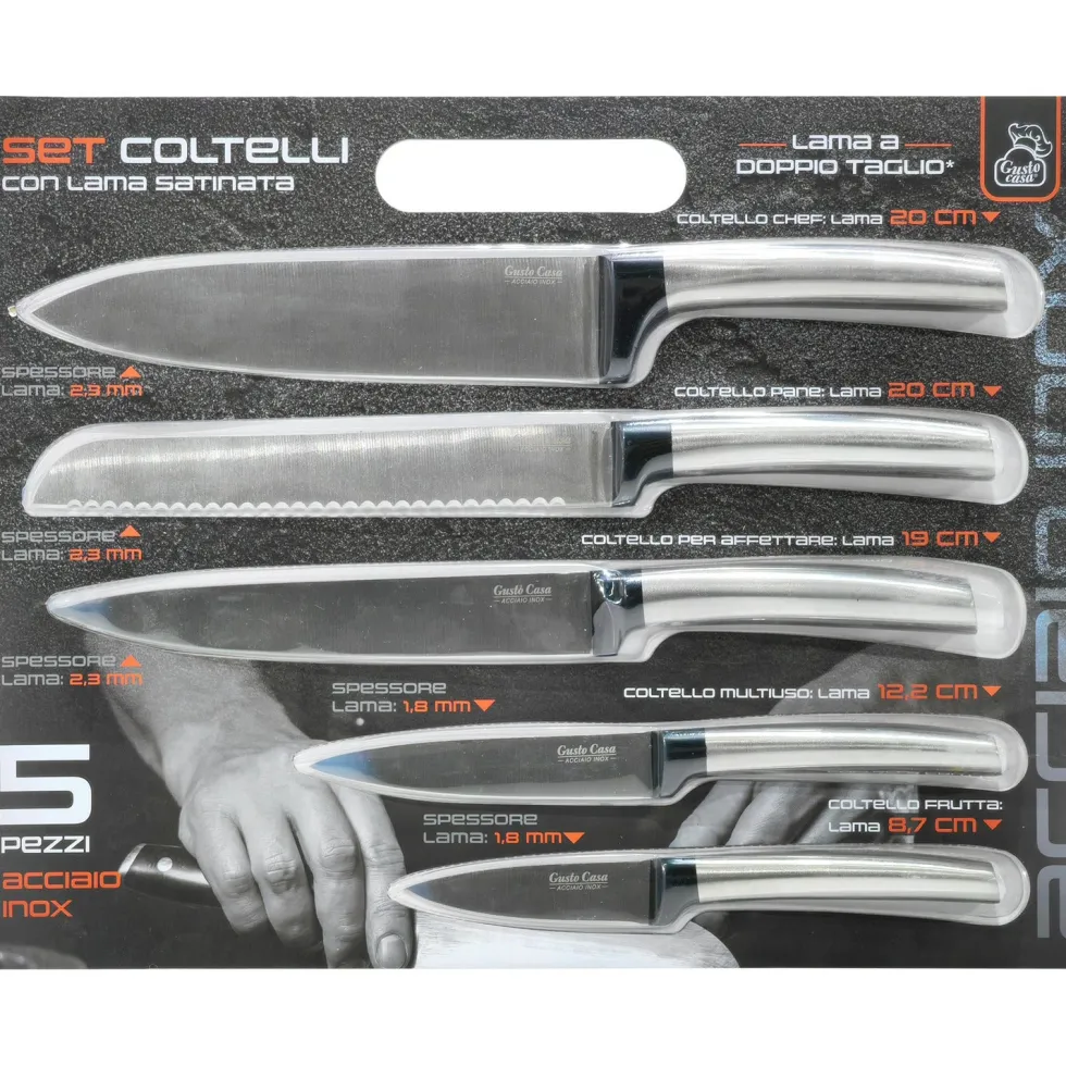 Coltelli in acciaio inox con lama satinata set 5 pezzi