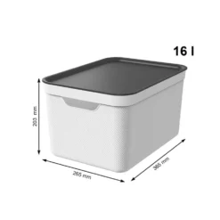 Contenitore Decobox Jive Effetto Tessuto Bianco con Coperchio Nero 16 Litri