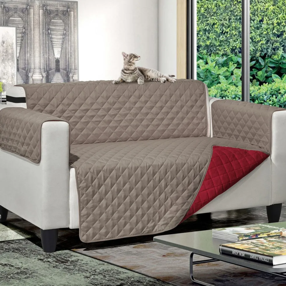 Copridivano Princess & Prince Bicolor 2 posti Tortora e Bordeaux 223x180 cm