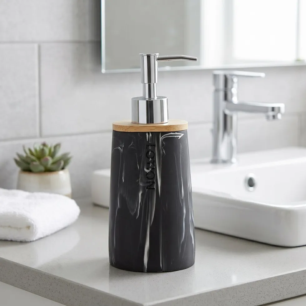 Dispenser Sapone in Poliresina Nero Effetto Marmo 260 ml