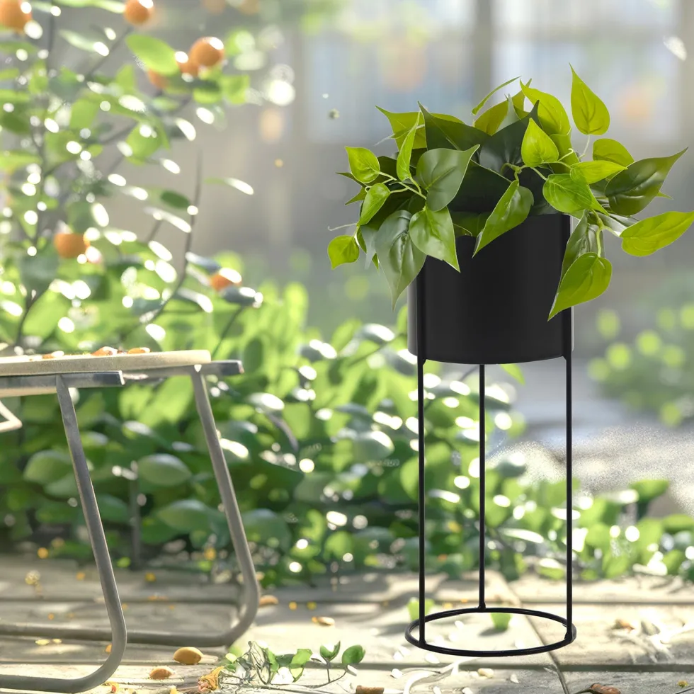 Fioriera da Giardino in Metallo Nero h40 cm diametro 15 cm