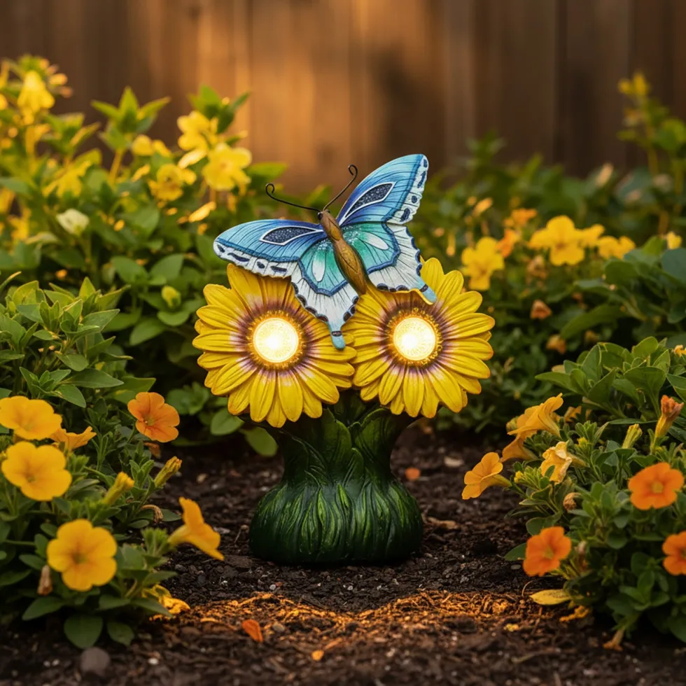 Lampada Solare LED Decorativa da Giardino Fiori Luce Calda h30 cm