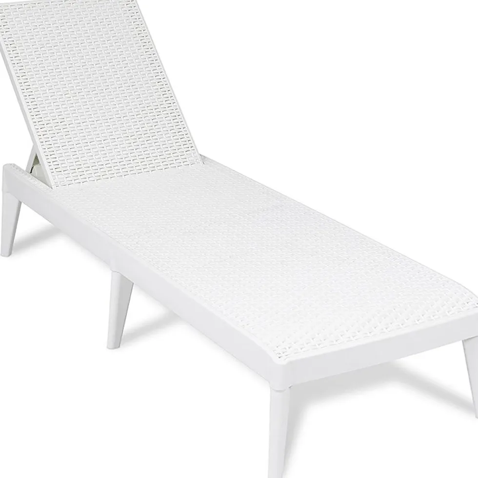 Lettino da esterno Numana Effetto Rattan Bianco con schienale regolabile