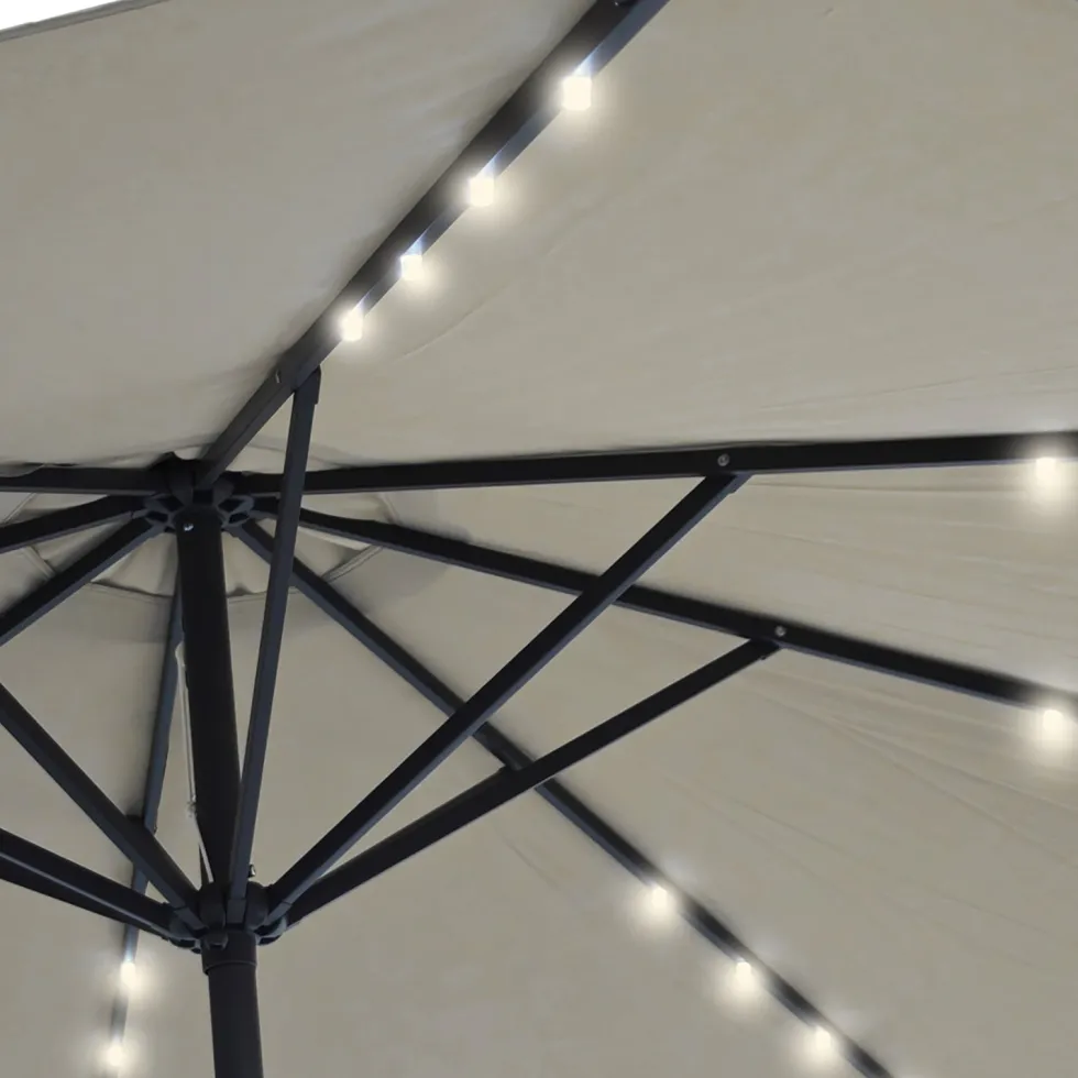 Ombrellone da giardino Decentrato con 32 LED e Pannello Solare Ècru diametro 3 metri