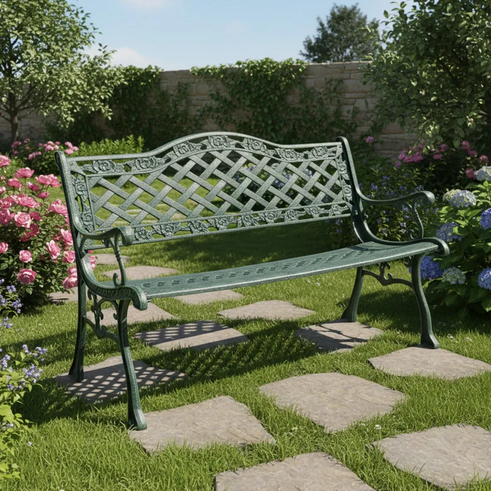 Panchina da Giardino in Ghisa Decorata Verde- h85x128x63 cm