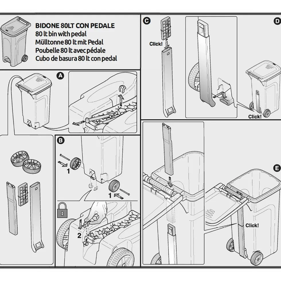 Pattumiera a pedale Linea Urban Eco System Grigio Polvere 80 Litri