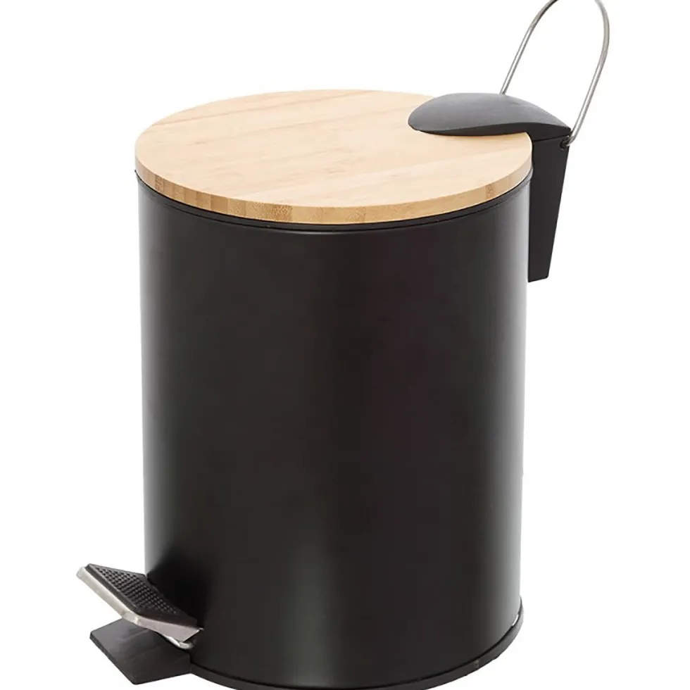 Pattumiera nera con top in bamboo 3 litri