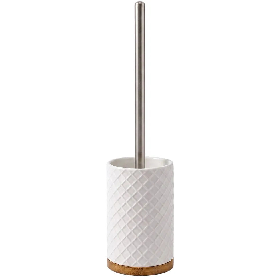 Portascopino con Scopino in Poliresina Bianco e Bamboo