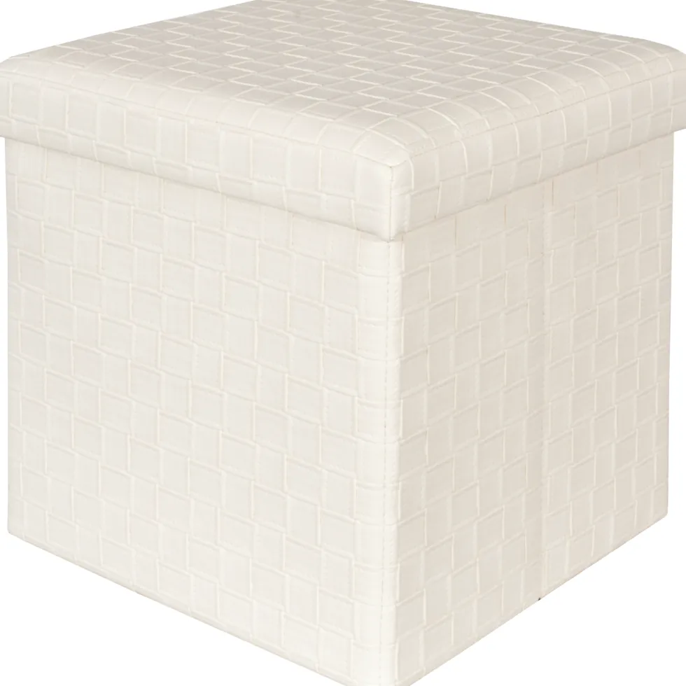 Pouf contenitore beige in ecopelle richiudibile