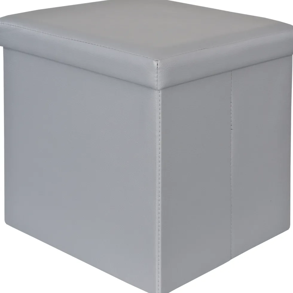 Pouf Contenitore Grigio in ecopelle richiudibile h38x38x38 cm