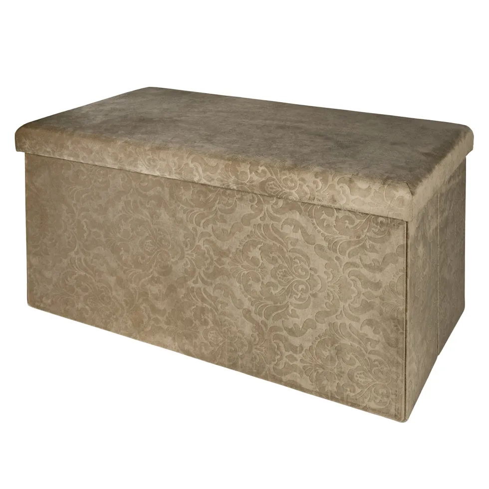 Pouf Contenitore in Velluto Damascato Tortora
