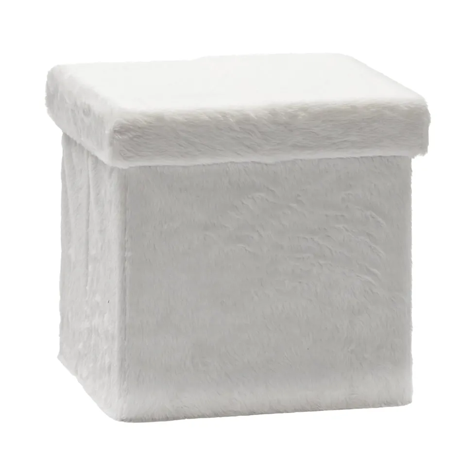 Pouf Contenitore Richiudibile Effetto pelliccia sintetica Bianco