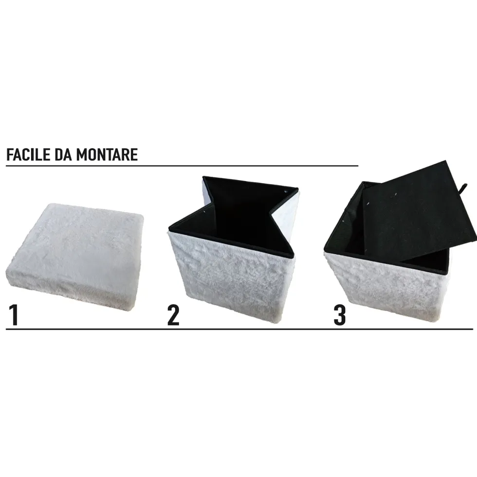 Pouf Contenitore Richiudibile Effetto pelliccia sintetica Bianco