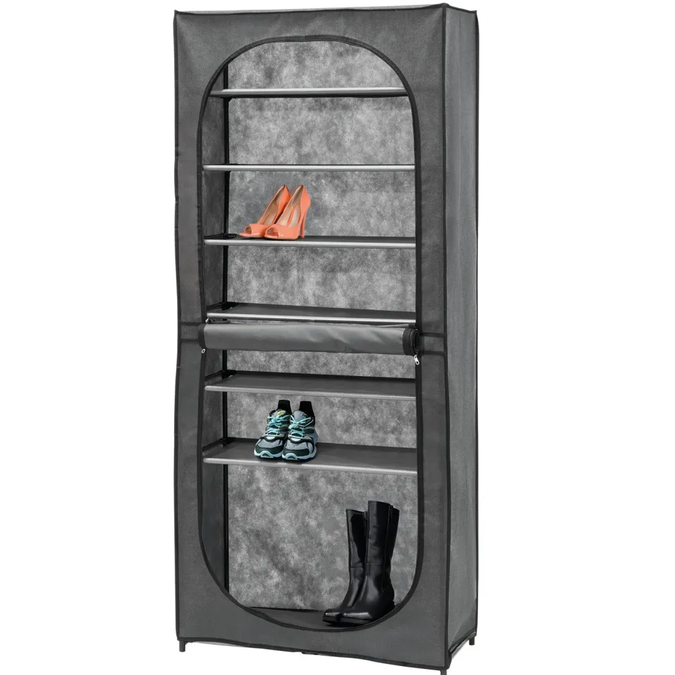Scarpiera 7 Ripiani in Metallo e TNT 21 Posti Grigio Scuro h160x68x30 cm