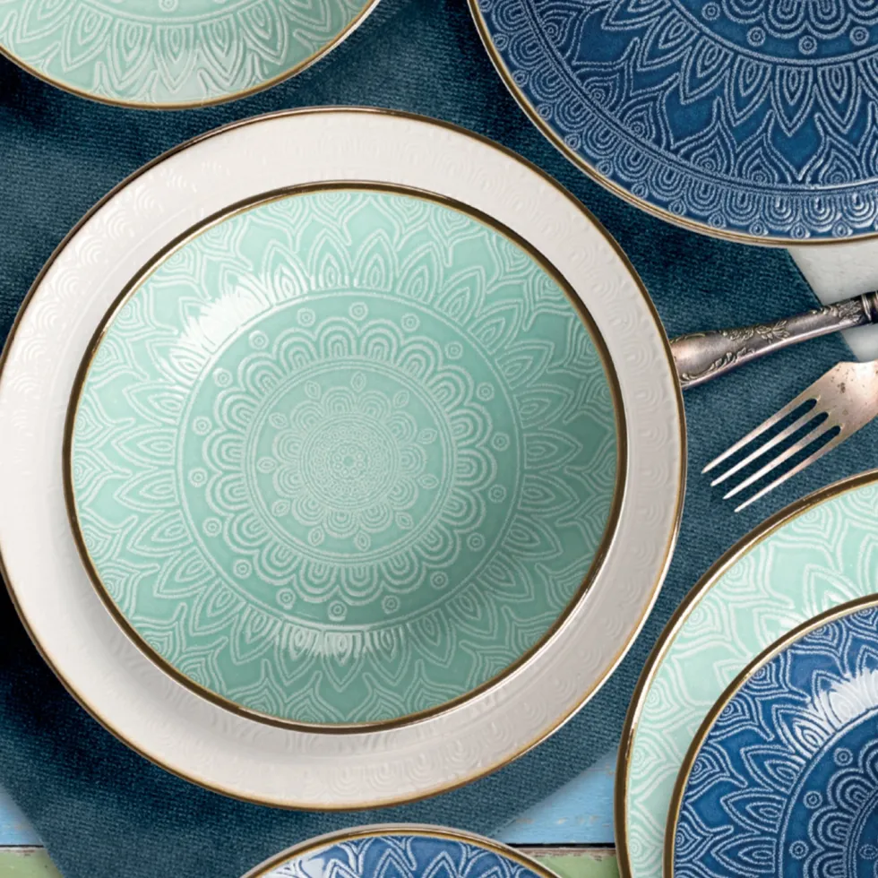 Servizio di piatti in stoneware Gaonas Ocean Embossed Pad 18 pezzi