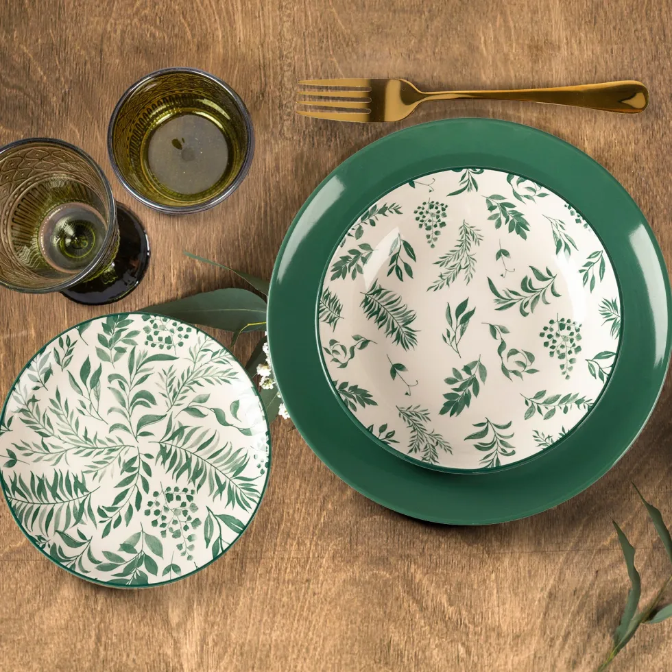 Servizio di piatti in stoneware Leaves Green 18 pezzi