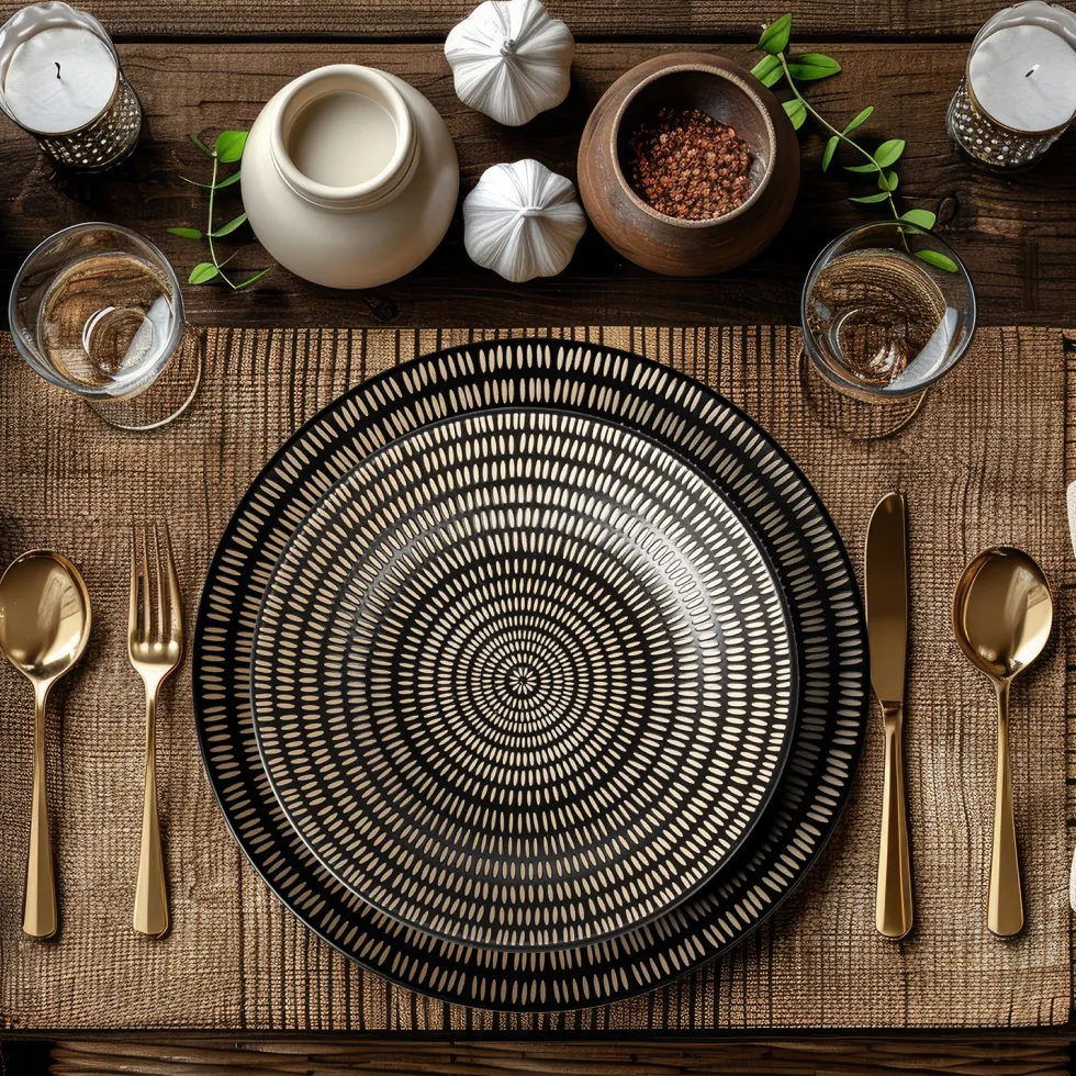 Servizio di piatti in stoneware Maya Pad Printing Nero 18 pezzi