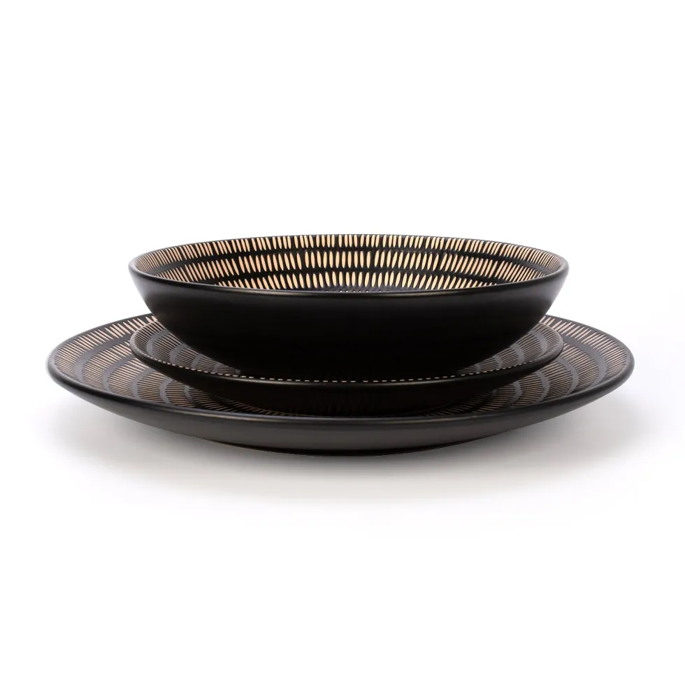 Servizio di piatti in stoneware Maya Pad Printing Nero 18 pezzi