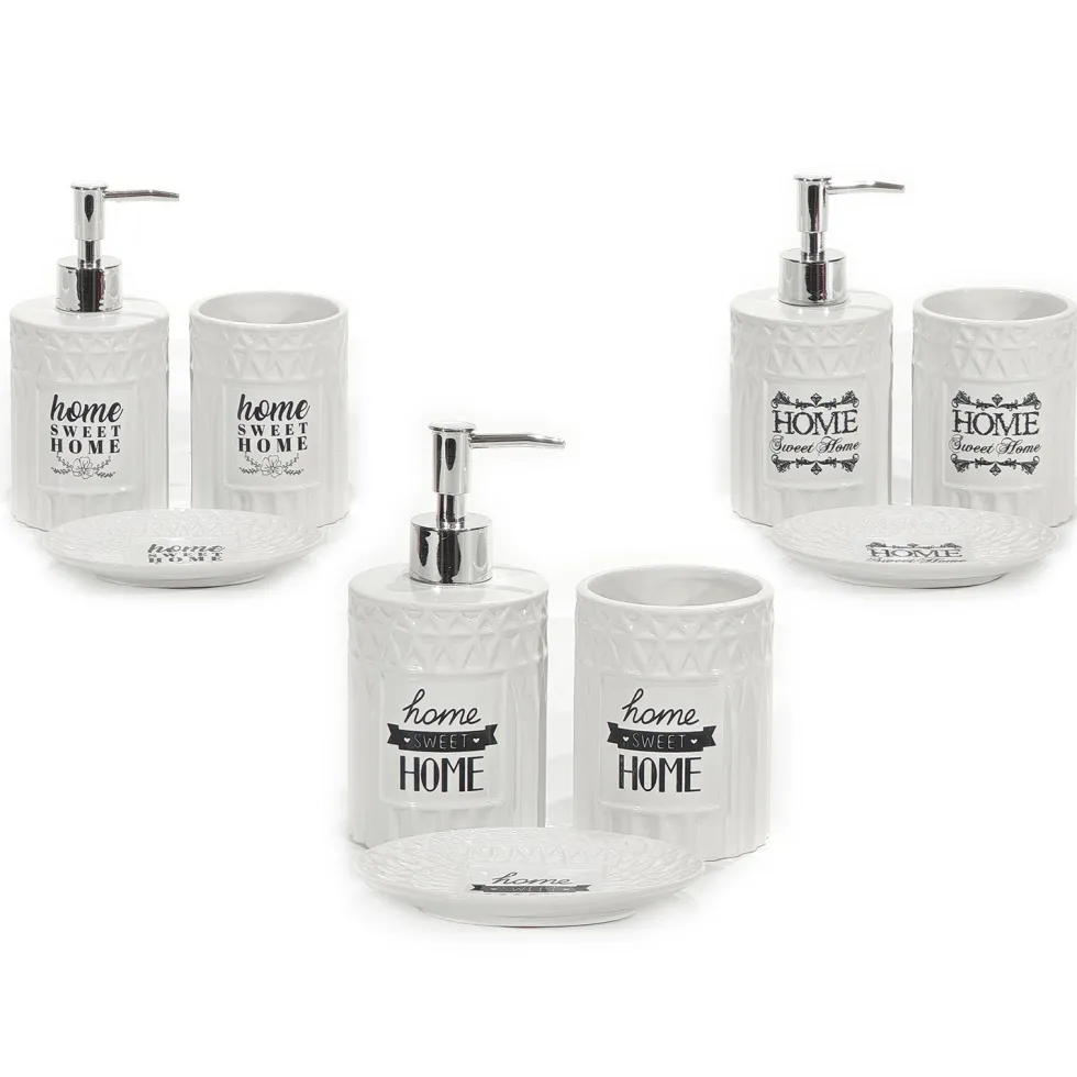 Set Bagno 3 pezzi in Ceramica Bianco Home Sweet Home