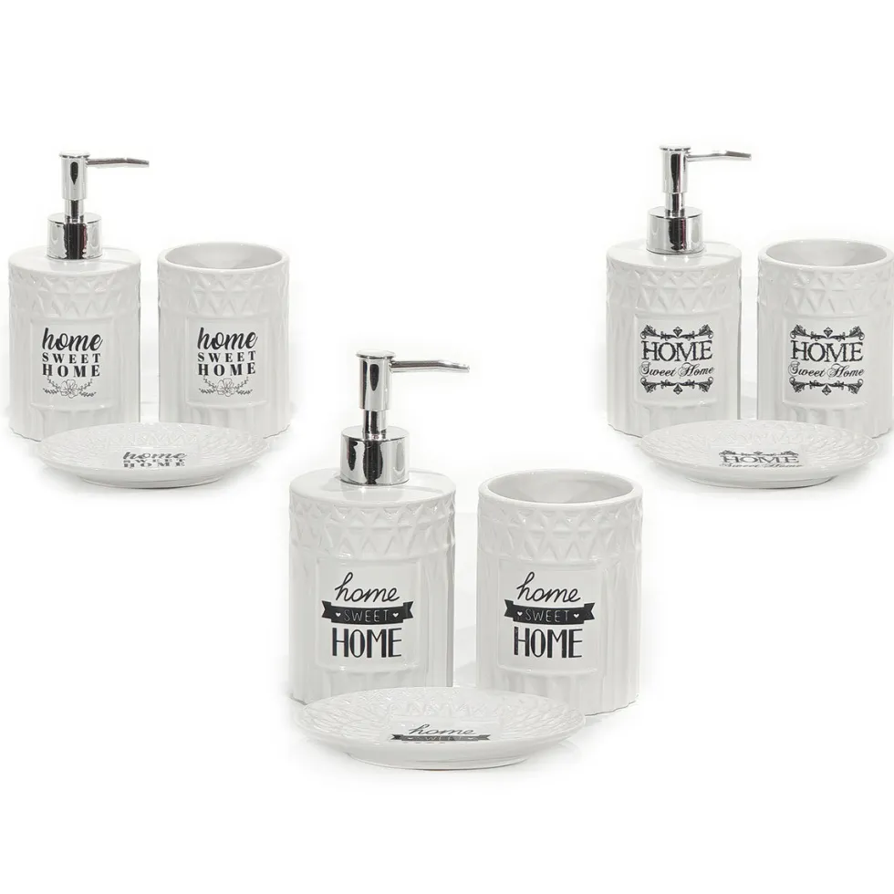 Set Bagno 3 pezzi in Ceramica Bianco Home Sweet Home