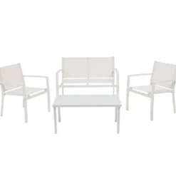 Set da giardino 4 pezzi in metallo Bianco