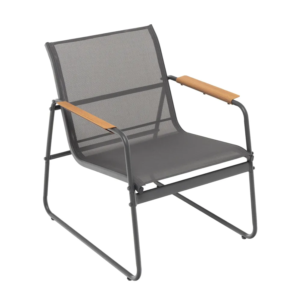 Set da giardino 4 pezzi Struttura in Acciaio Nero, braccioli e Top in Polywood