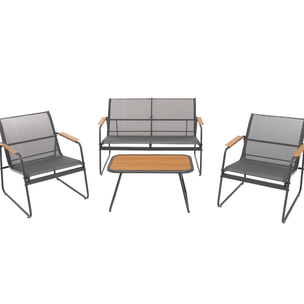 Set da giardino 4 pezzi Struttura in Acciaio Nero, braccioli e Top in Polywood