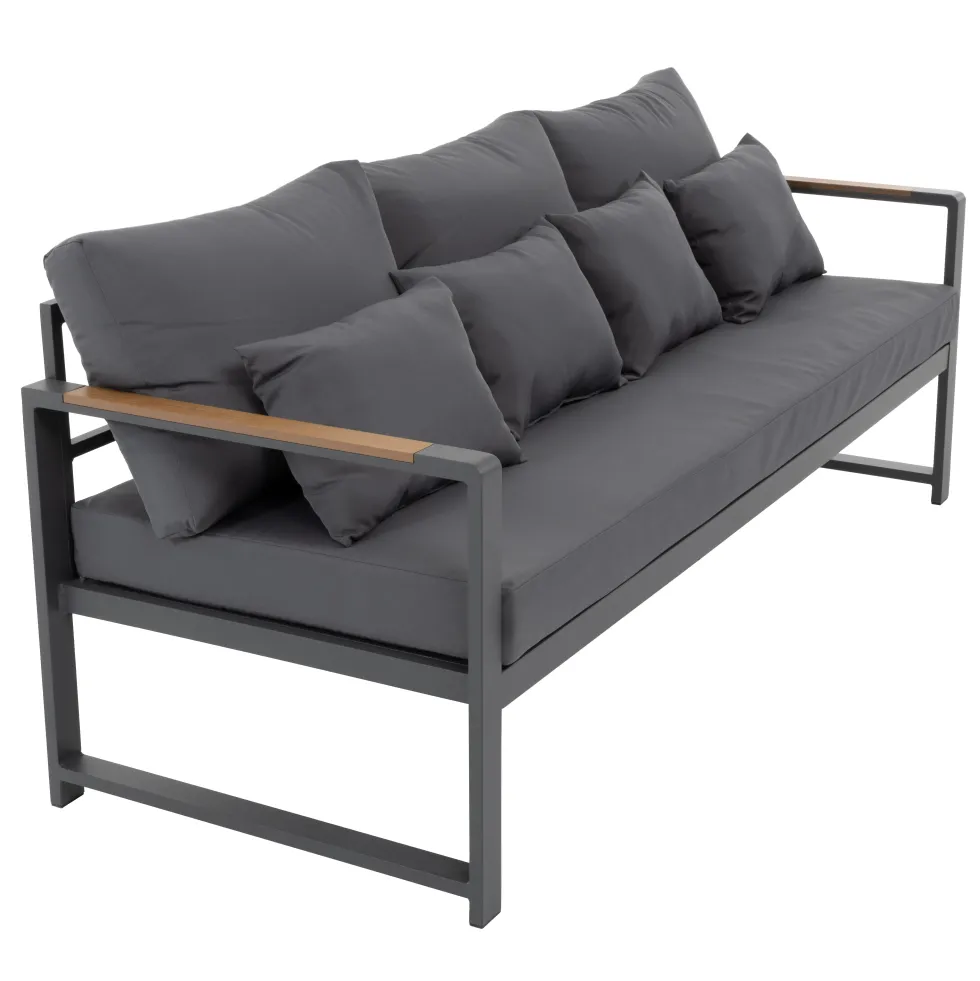 Set da giardino 4 pezzi struttura in alluminio Antracite e braccioli in Polywood con cuscini Grigio Scuro