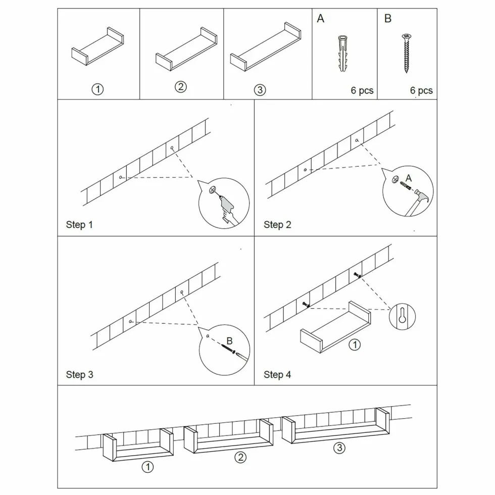 Set Mensole da Parete in Legno Bianco 3 Pezzi