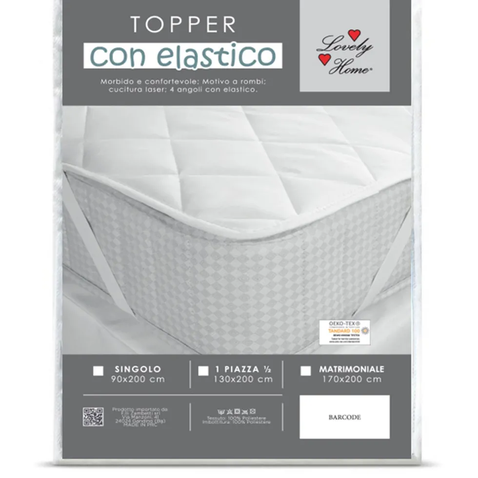 Topper trapuntato con elastici per letto singolo 90x200 cm