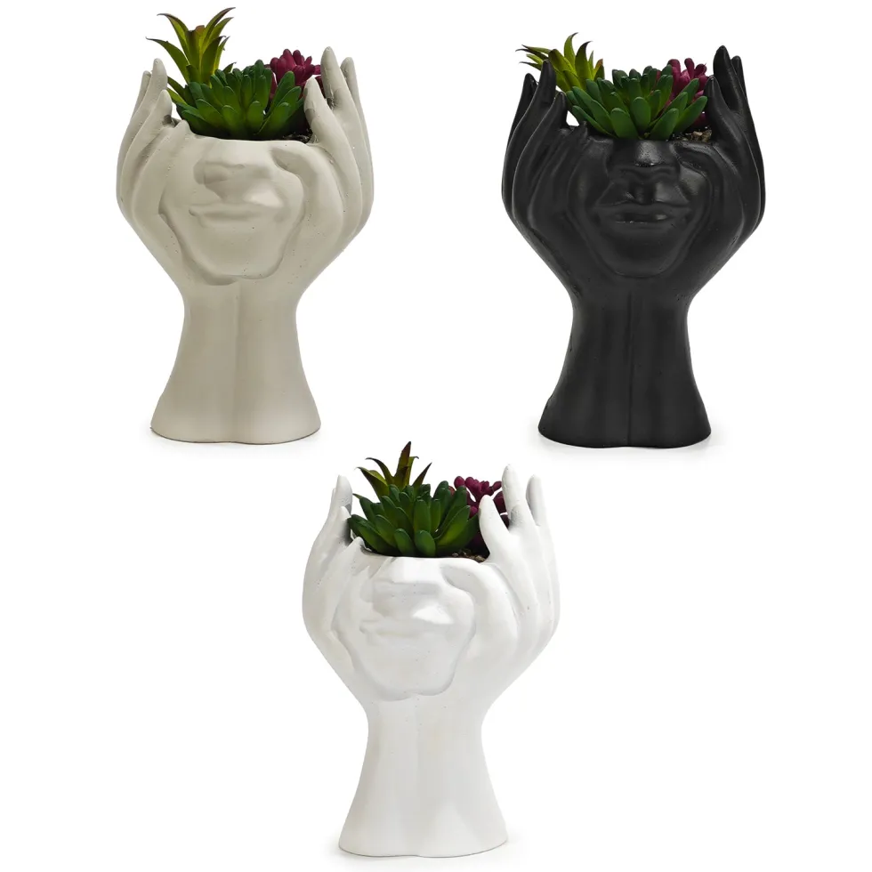 Vaso con Pianta Artificiale Mani Decorativa in Cemento h20 cm